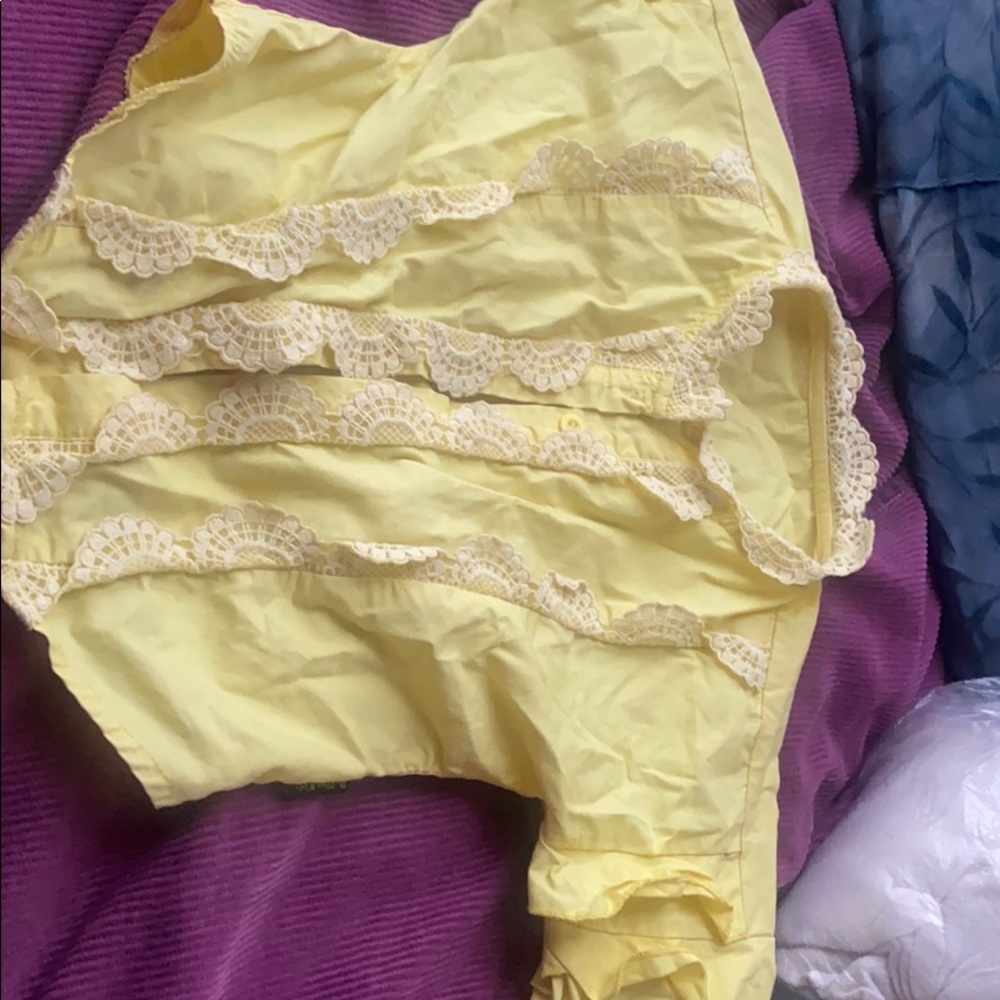 Yellow, long sleeve, blouse with lots of lace